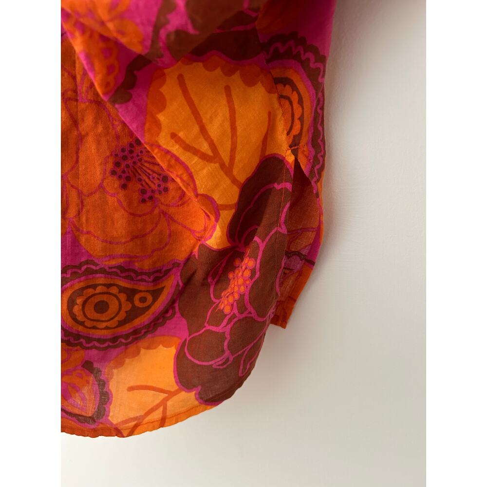 Ivy Jane Pink Orange Floral Bold Paisley V Neck Blouse Cotton Blend EUC S/M - Picture 10 of 10